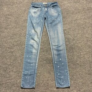 OP Womens Skinny Jeans Size 1 Blue Denim Splatter Bleach Low Rise Stretch